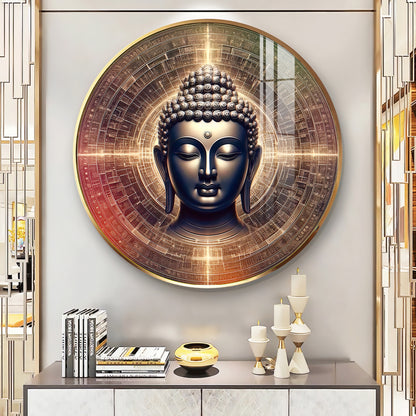Golden Buddha Aura Premium Acrylic Round Wall Art