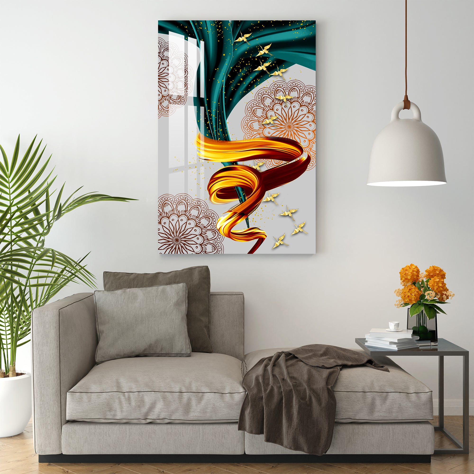 Spiral Art With Floral Mandala Acrylic Wall Art