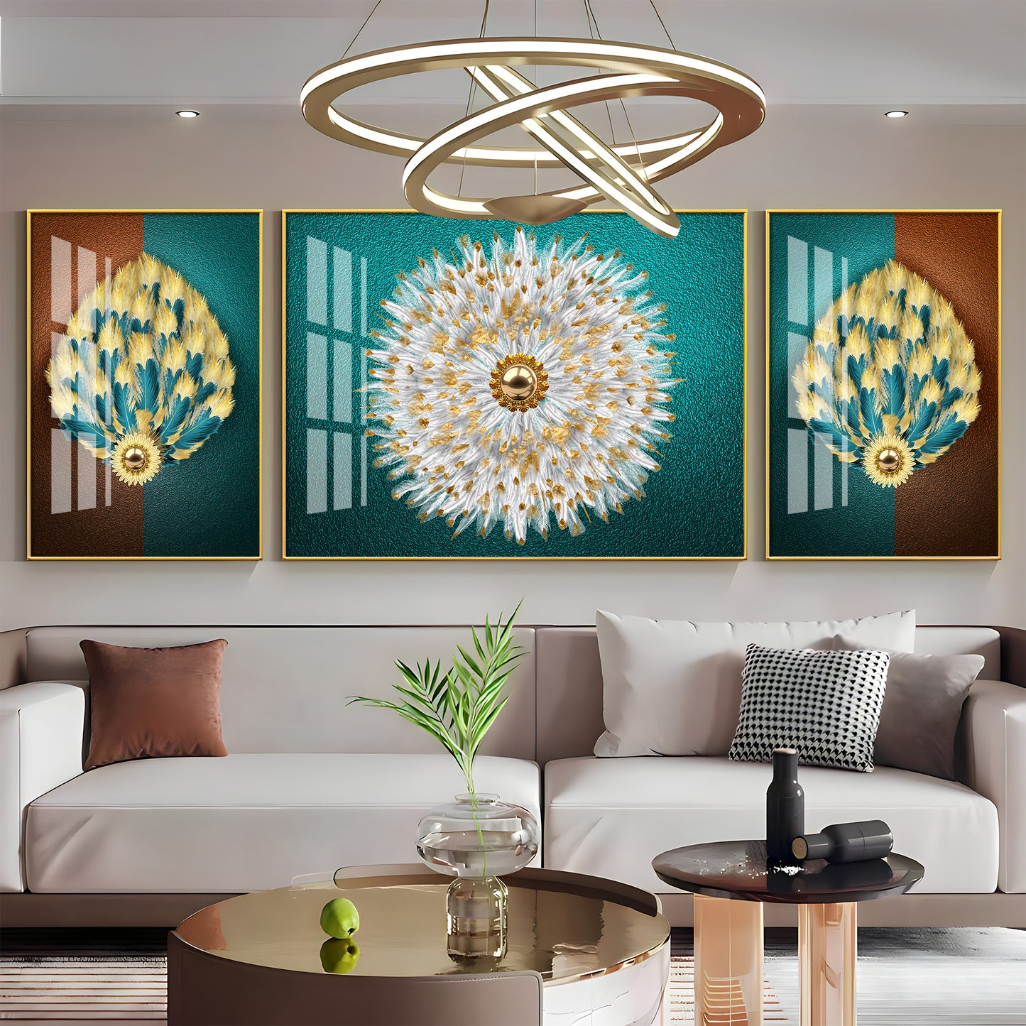 Golden Starburst Premium Acrylic Wall Art (Set of 3)