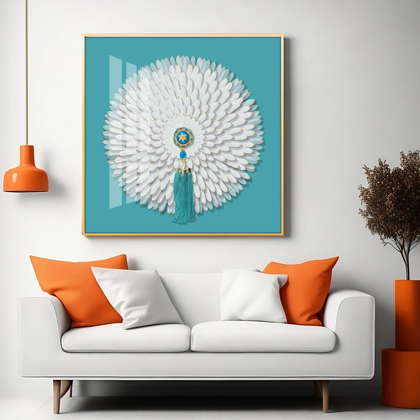 Lucky White Feathers Premium Acrylic Square Wall Art