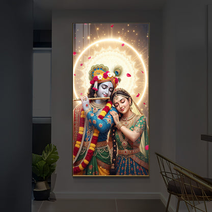 Couple Radhe Krishna Modern Luxury Backlight Vertical Wall Art