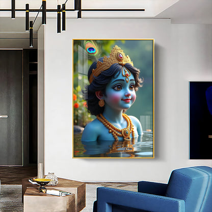 Little Krishna Reflection In Water Premium Acrylic Wall Art