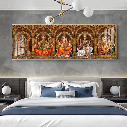 Divine Perumal, Lakshmi, Ganesha, Saraswati & Murugan Premium Acrylic Horizontal Wall Art