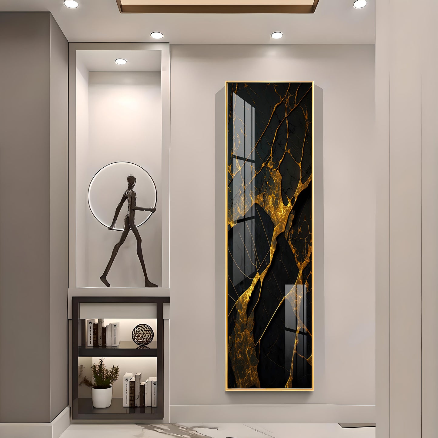 Golden Crack Pattern Premium Acrylic Vertical Wall Art