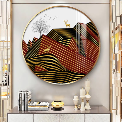 Deer and Mountain Premium Acrylic Round Wall Art