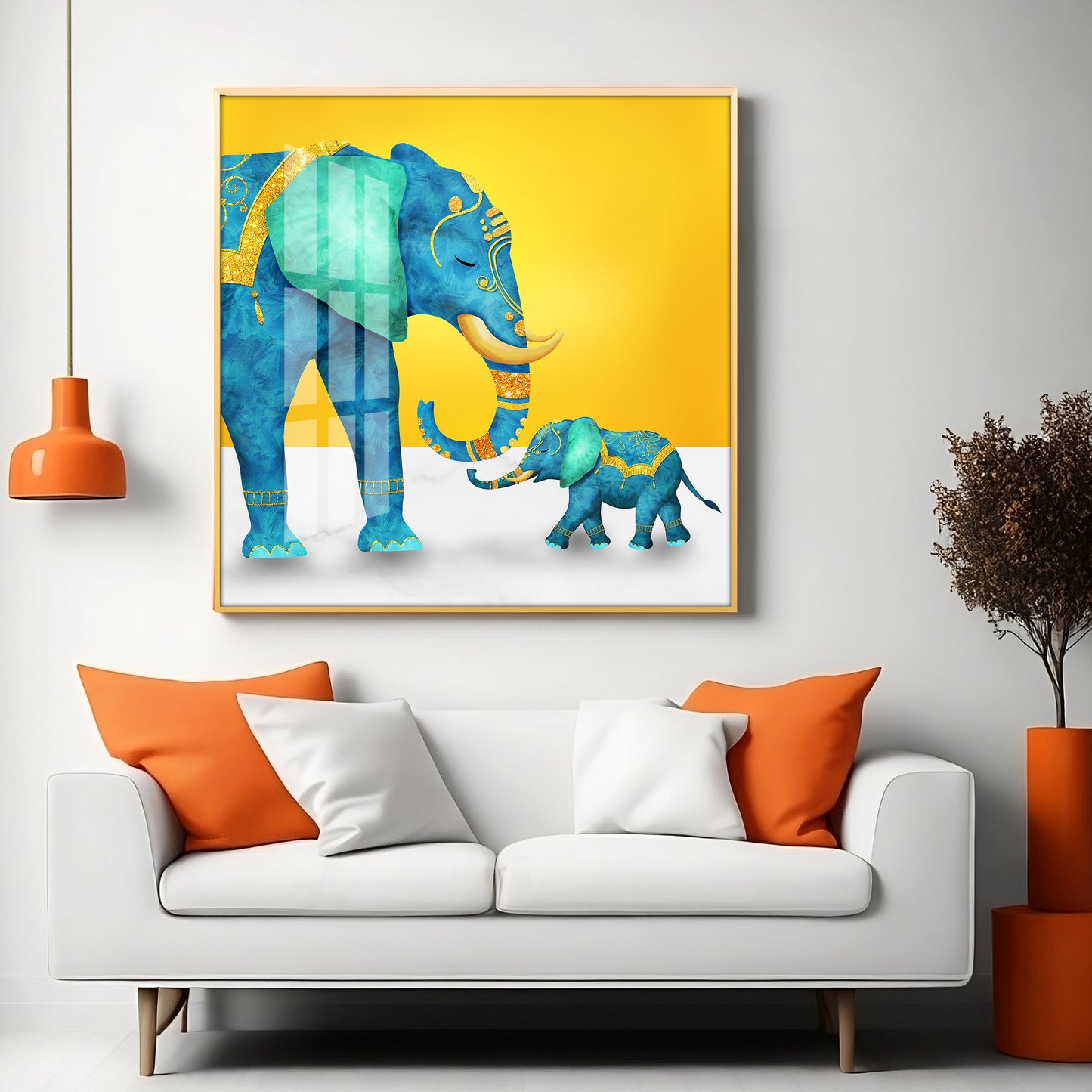 Elephant With His Kid Premium Acrylic Square Wall Art