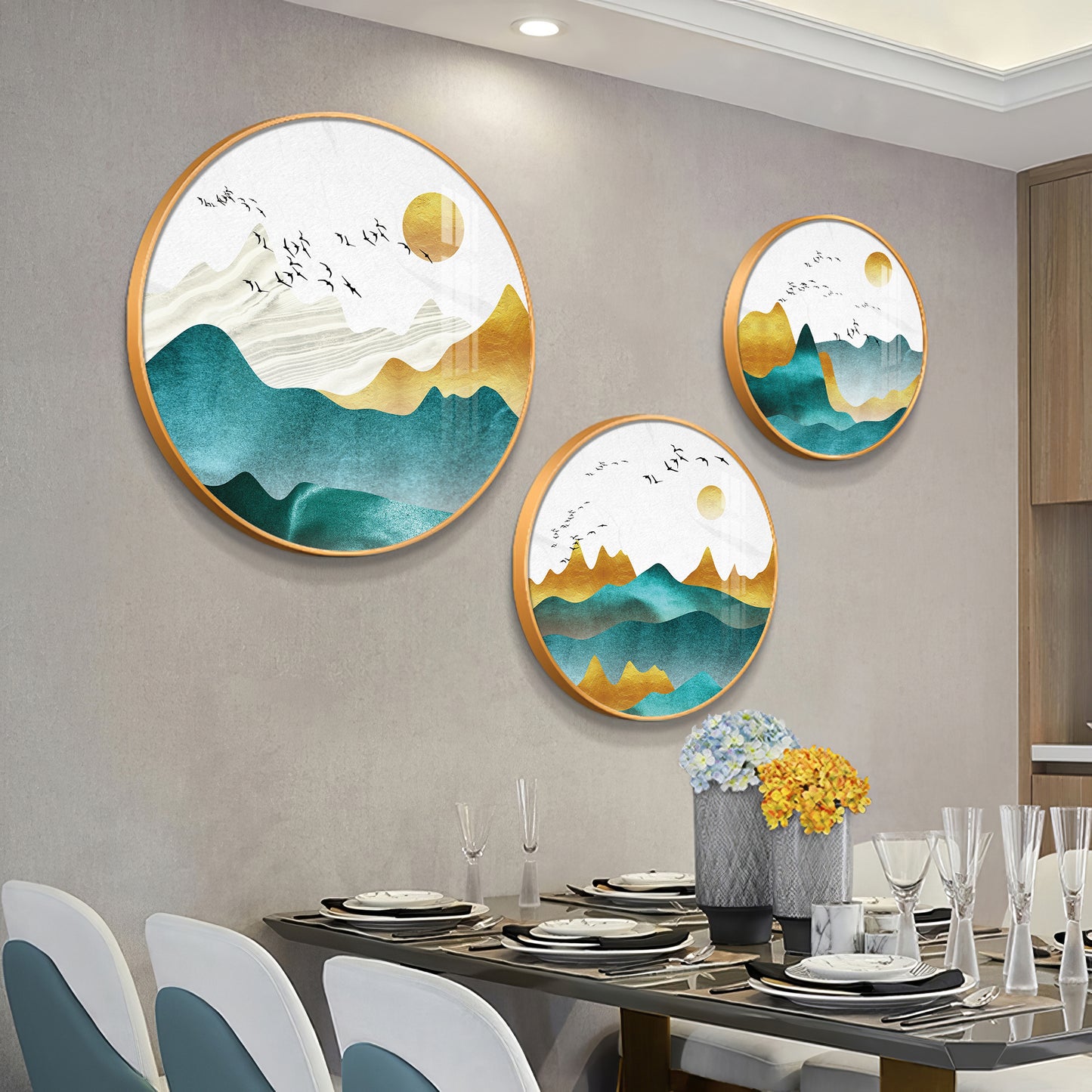 Mountain Scenery Premium Acrylic Round Wall Art (Set of 3)