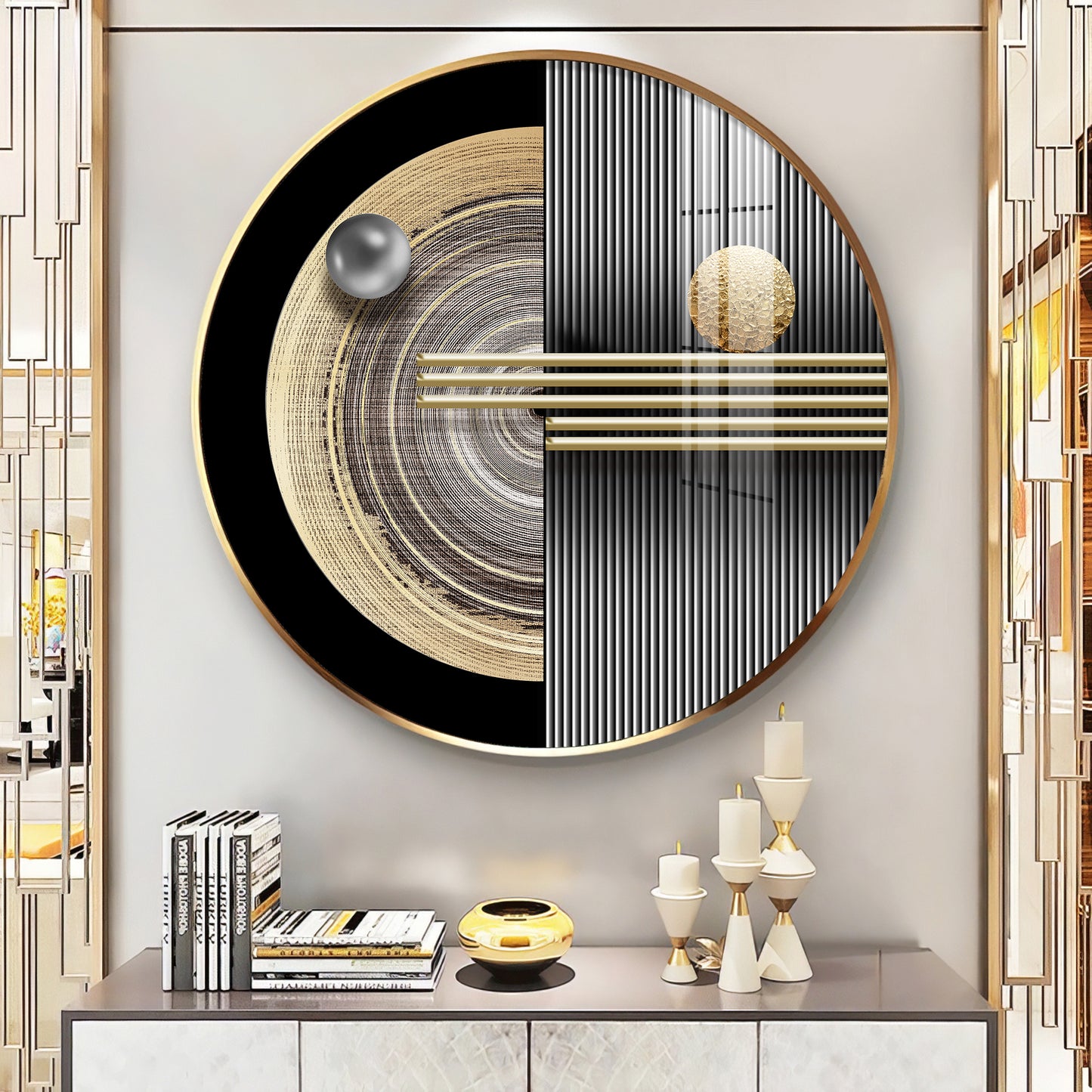 Golden Orb Premium Acrylic Round Wall Art