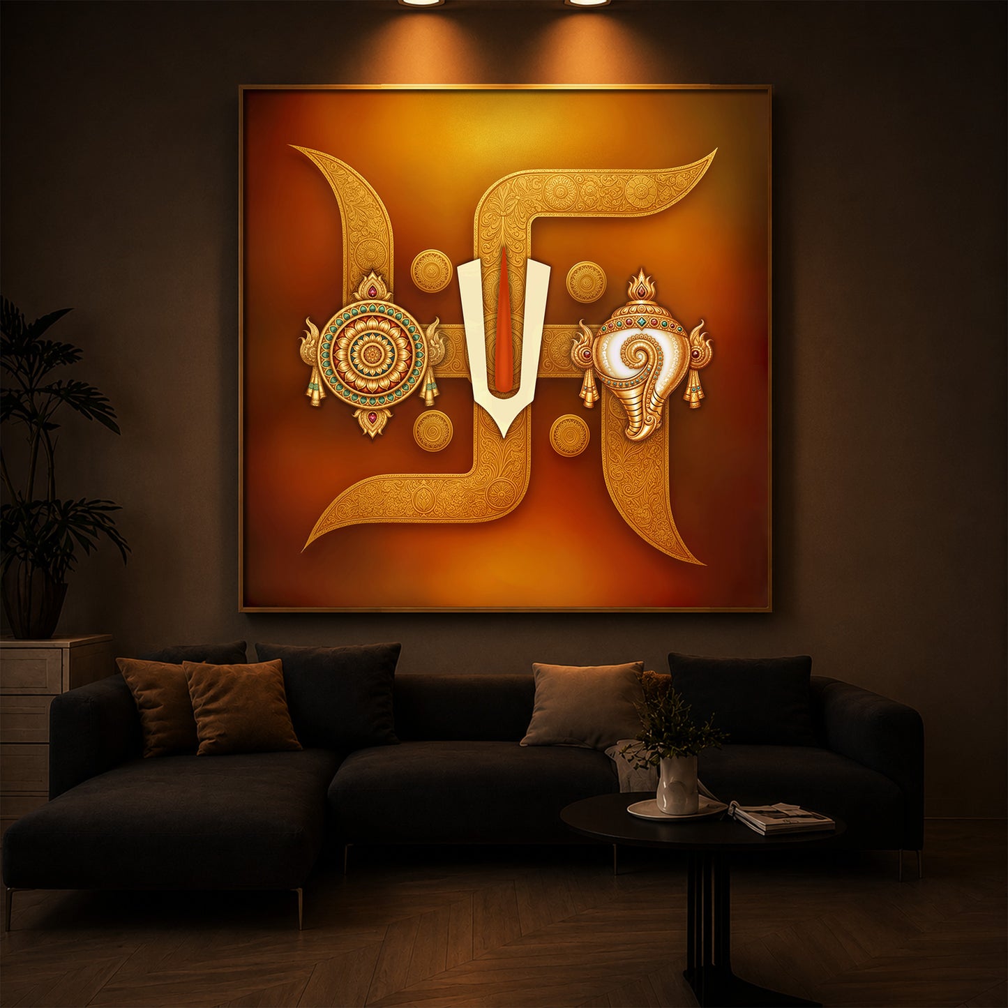 Hindu Symbols of Swastik Modern Luxury Backlight Square Wall Art