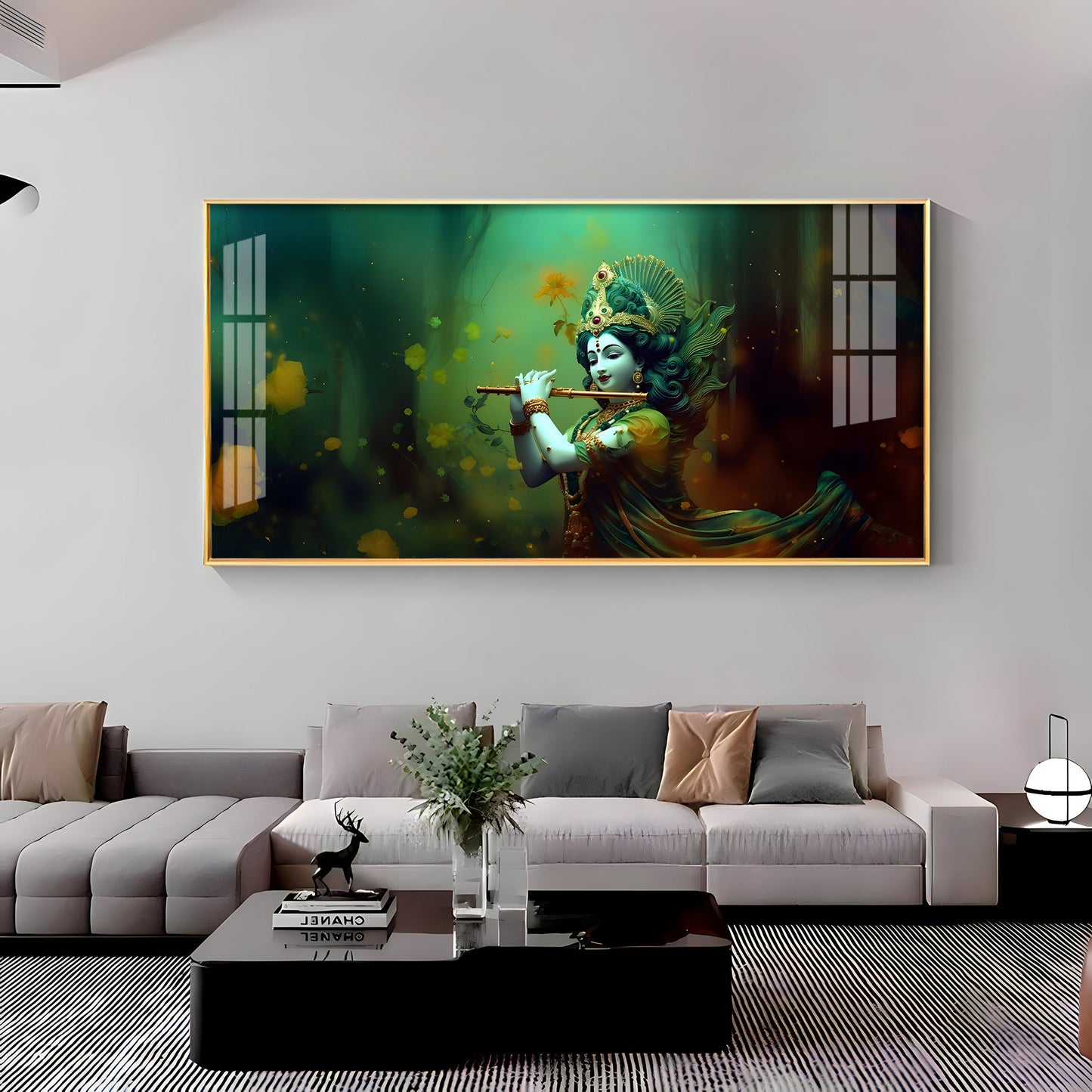 Murli Manohar Premium Acrylic Horizontal Wall Art - 24X12 inches / Gold