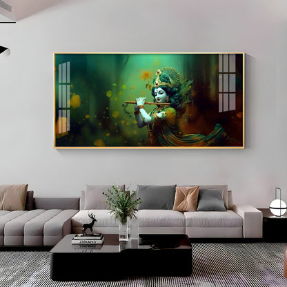 Murli Manohar Premium Acrylic Horizontal Wall Art - 24X12 inches / Gold