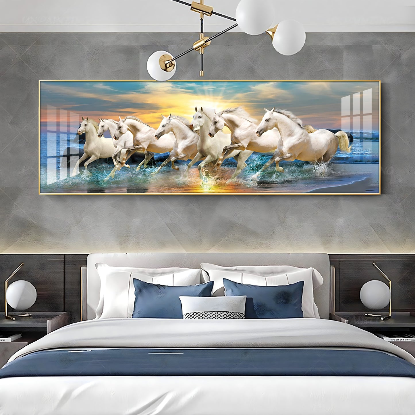 Seven Lucky Running Horses Premium Acrylic Horizontal Wall Art