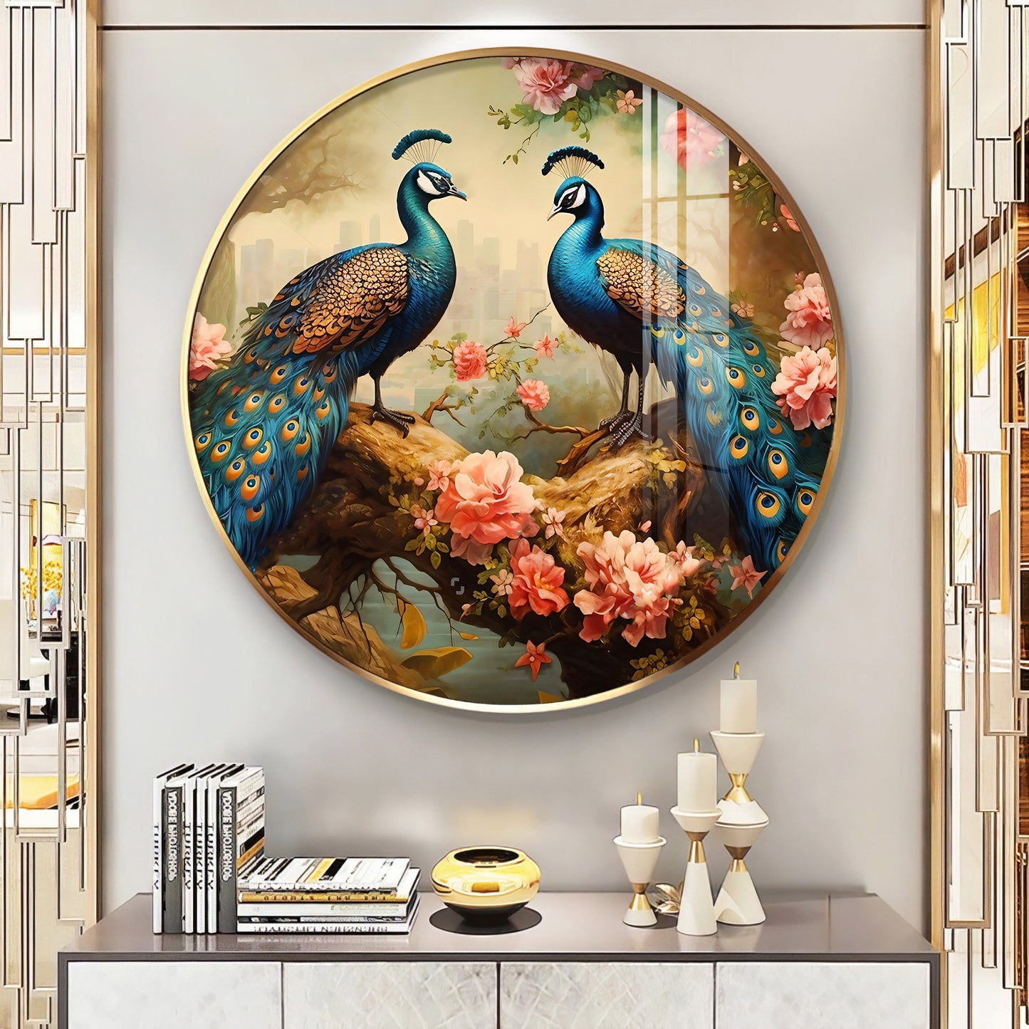 Vibrant Peacock Premium Acrylic Round Wall Art