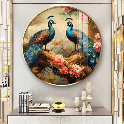 Vibrant Peacock Premium Acrylic Round Wall Art