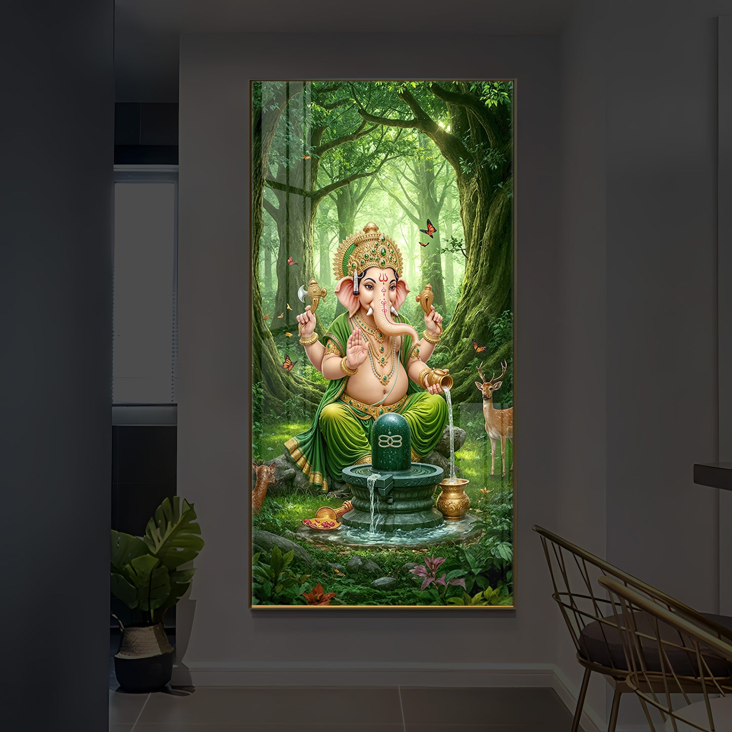 Jai Shri Ganesh Modern Luxury Backlight Vertical Wall Art