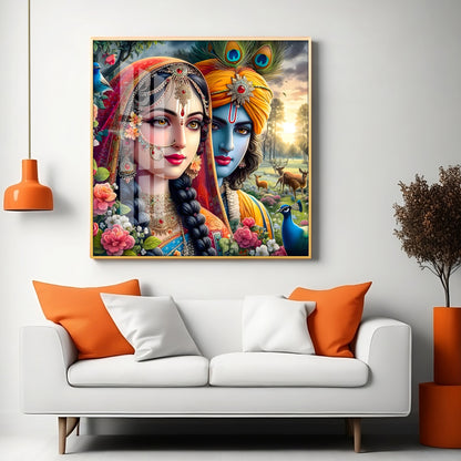 Lovely Radha Krishna Premium Acrylic Square Wall Art