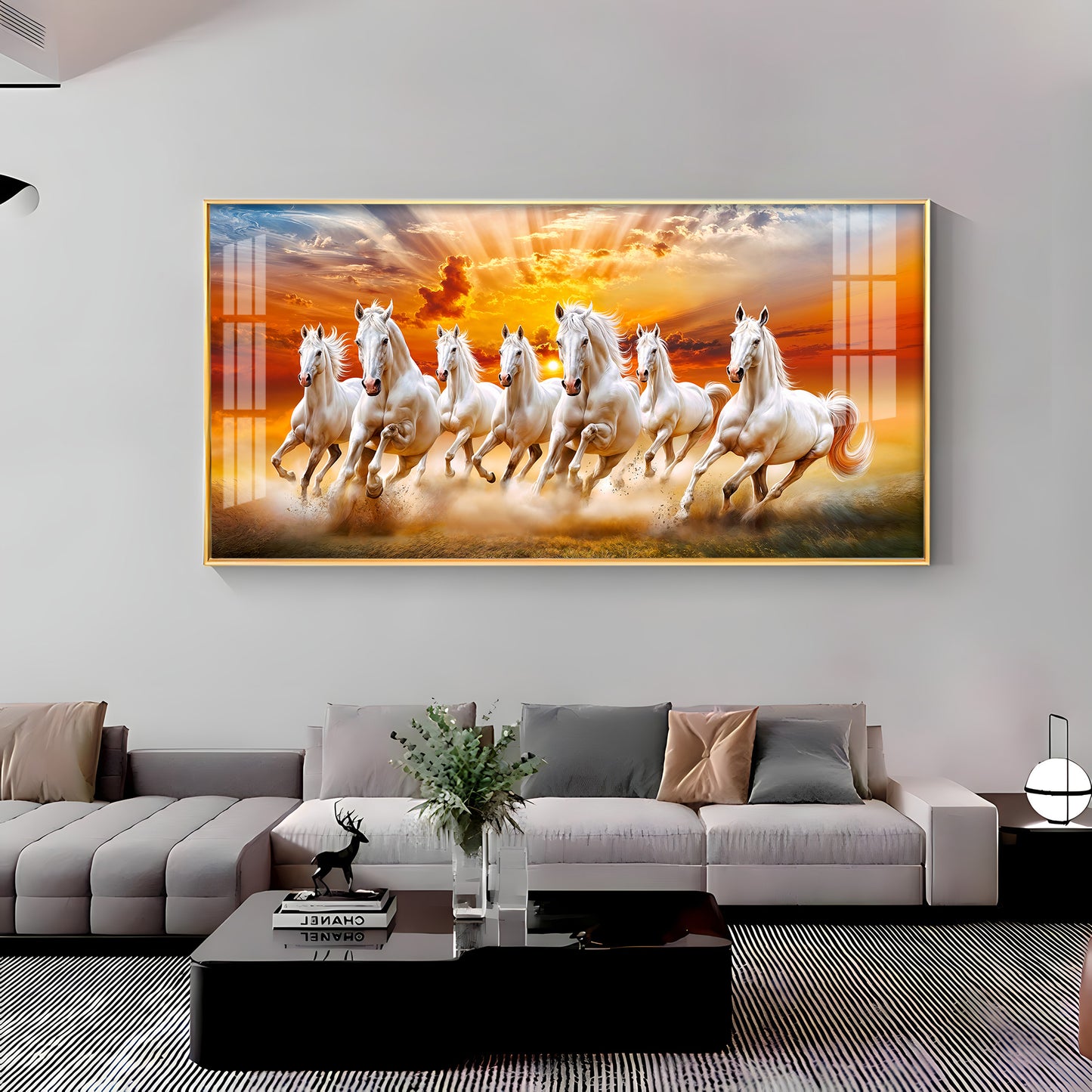 Vastu Seven Running Horses In Morning Premium Acrylic Horizontal Wall Art