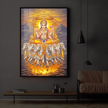 Lord Surya Dev Modern Luxury Backlight Vertical Wall Art