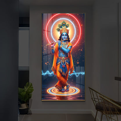 Divine Krishna Modern Luxury Backlight Vertical Wall Art