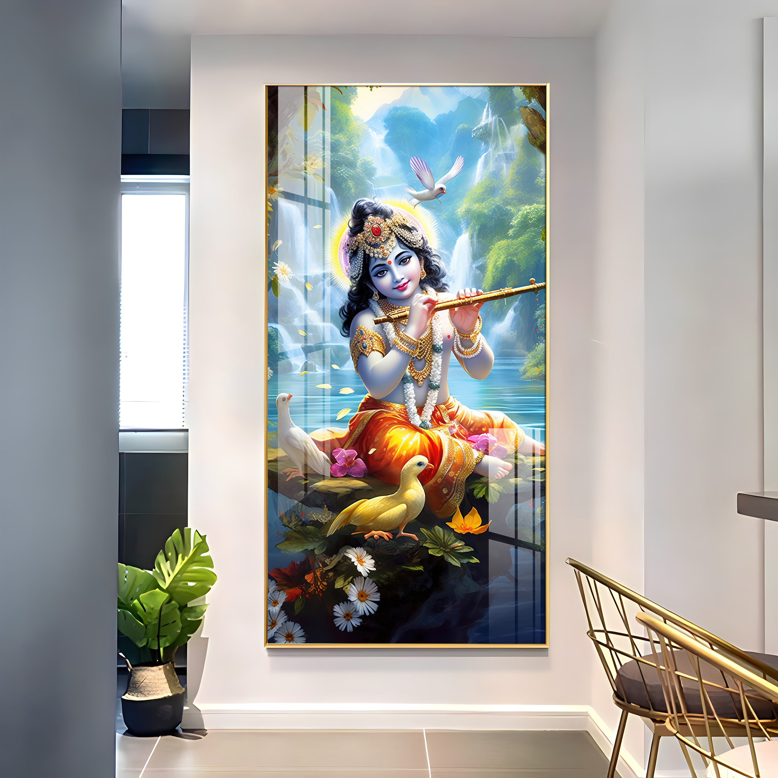 Joyful Krishna Premium Acrylic Vertical Wall Art