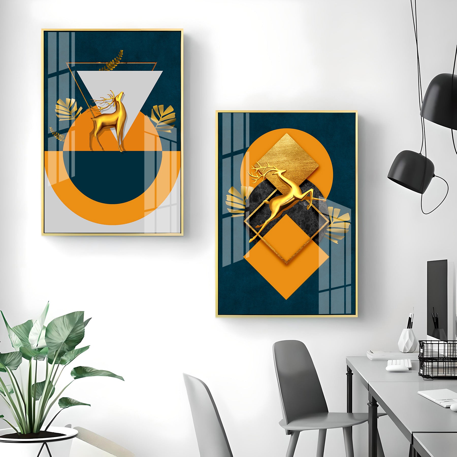 Geometric Splendor Premium Acrylic Vertical Wall Art (Set Of 2)