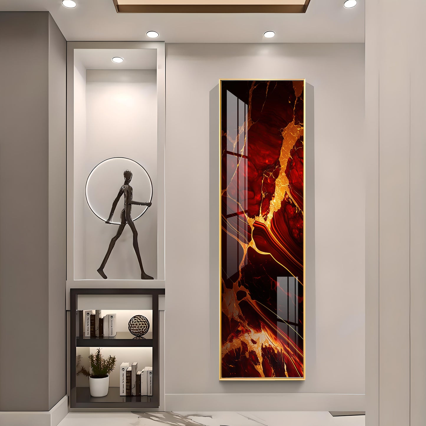 Abstract Vibrant Red & Gold Design Premium Acrylic Vertical Wall Art