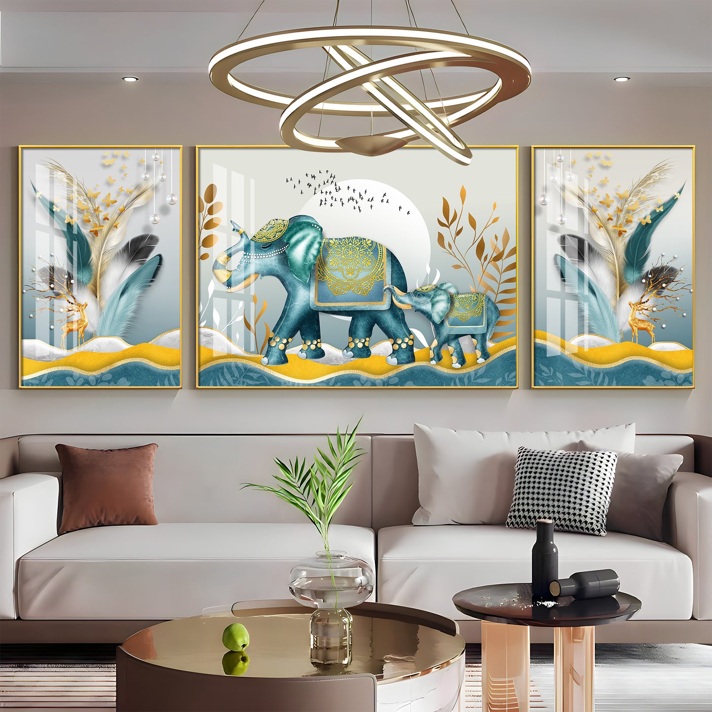 Elephants and Deers Premium Acrylic Wall Art (Set of 3)