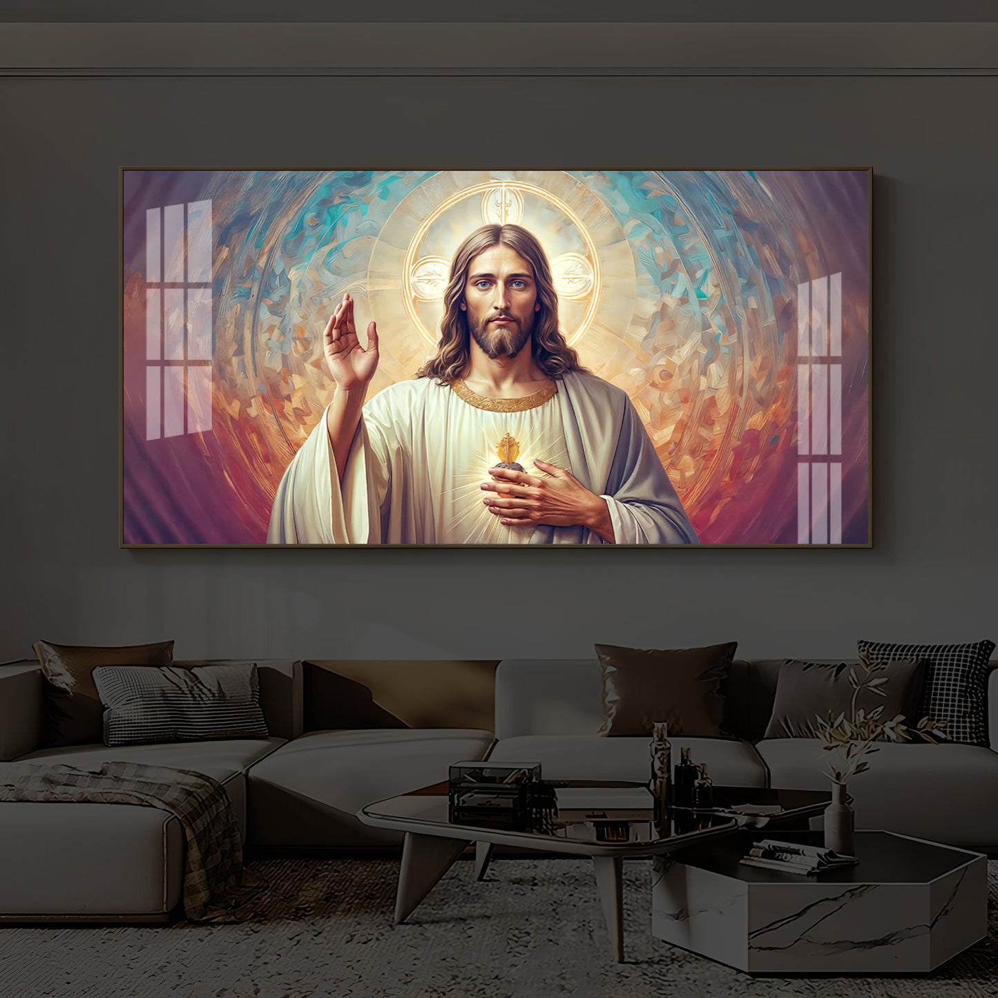 God Jesus Modern Luxury Backlight Horizontal Wall Art