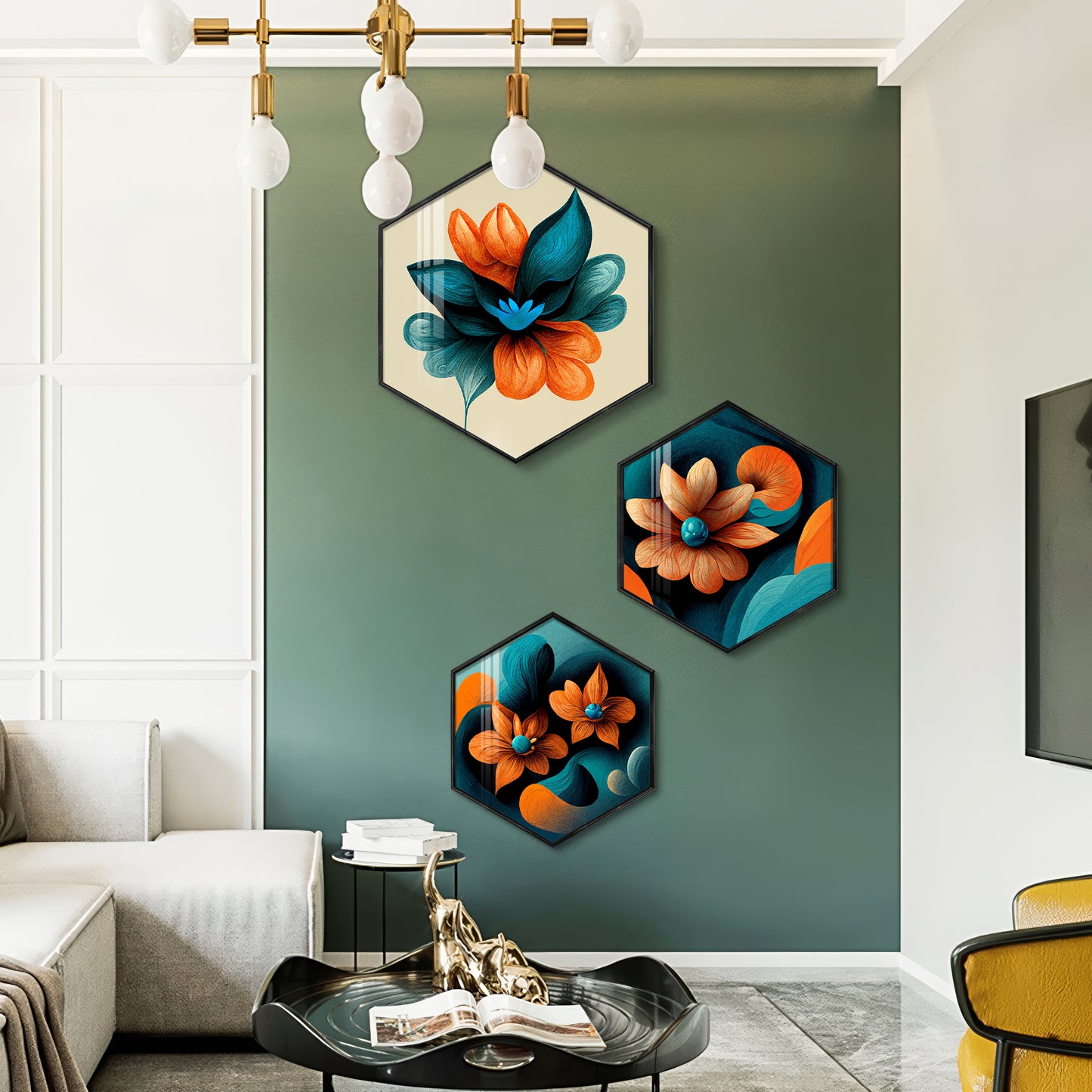 Colorful Flower Premium Acrylic Hexagon Wall Art (Set of 3)