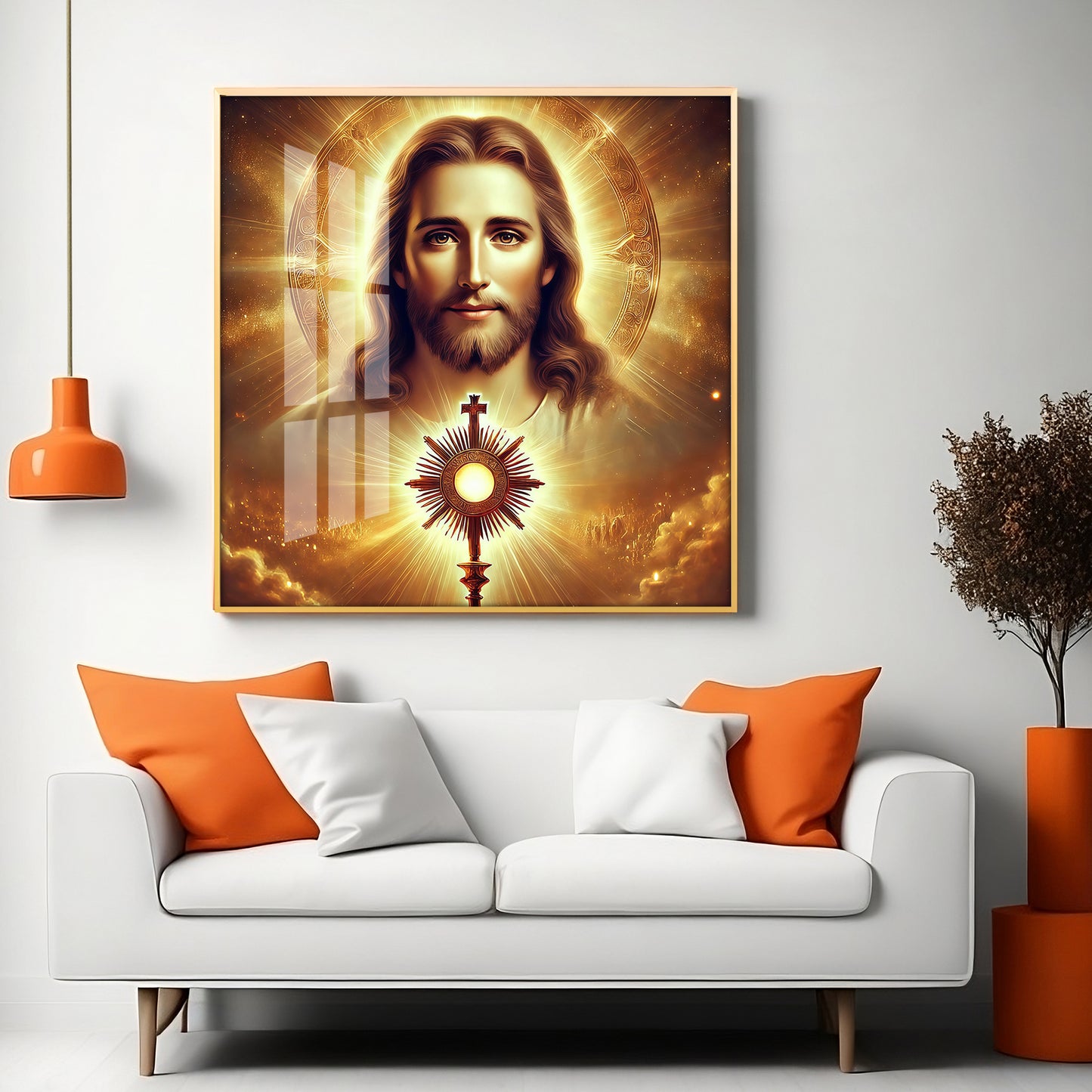 God Jesus With Cross Symbol Premium Acrylic Square Wall Art