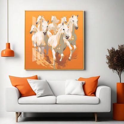 Lucky White Horses Premium Acrylic Square Wall Art