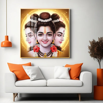 Divine Dattatreya Bhagwan Premium Acrylic Square Wall Art