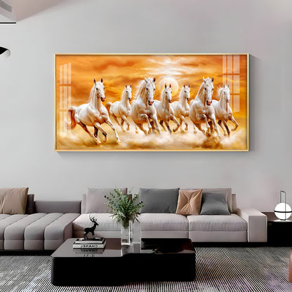 Vastu 7 Running White Horses Premium Acrylic Horizontal Wall Art