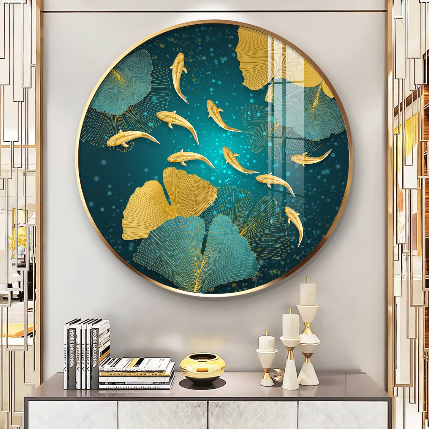Golden Koi Fish Premium Acrylic Round Wall Art