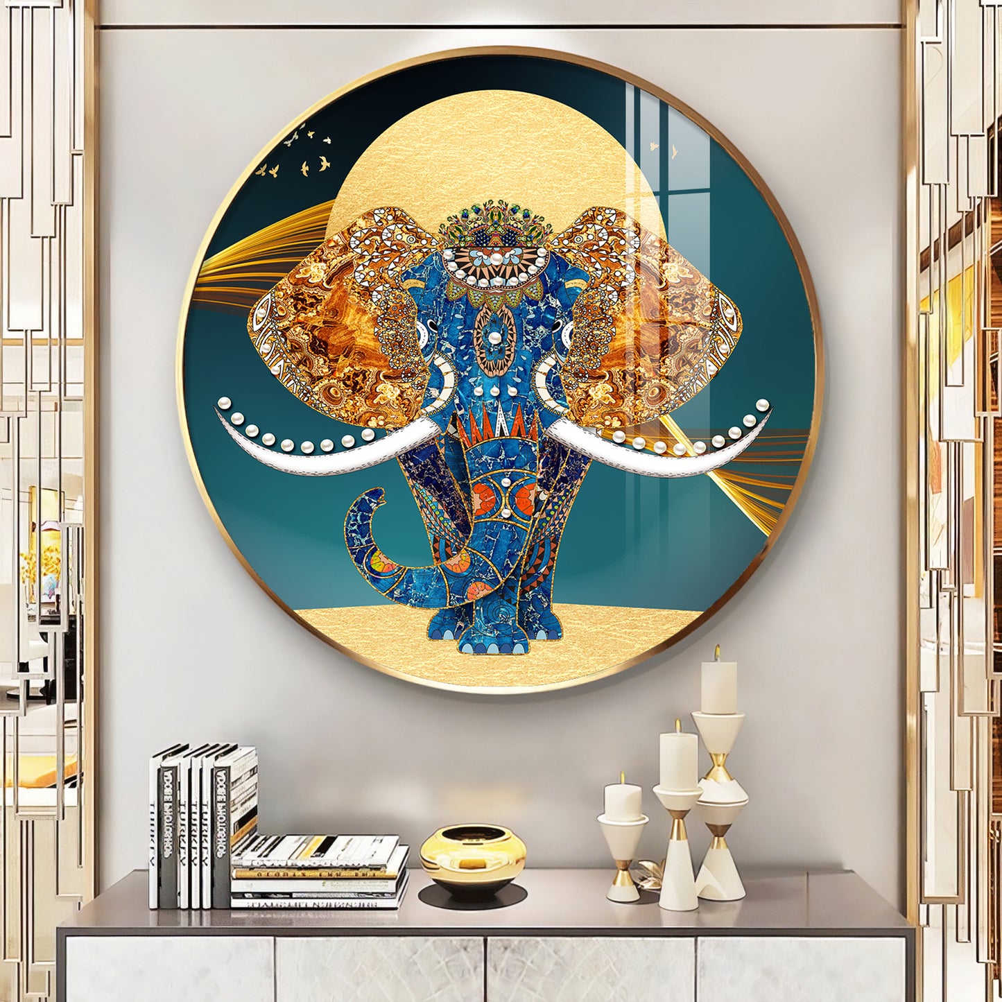 Elephant Mural Premium Acrylic Round Wall Art