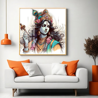 Divine Krishna Premium Acrylic Square Wall Art