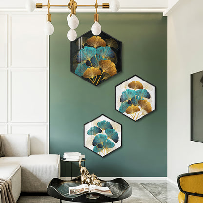 Ginko Leaf Premium Acrylic Hexagon Wall Art (Set of 3)