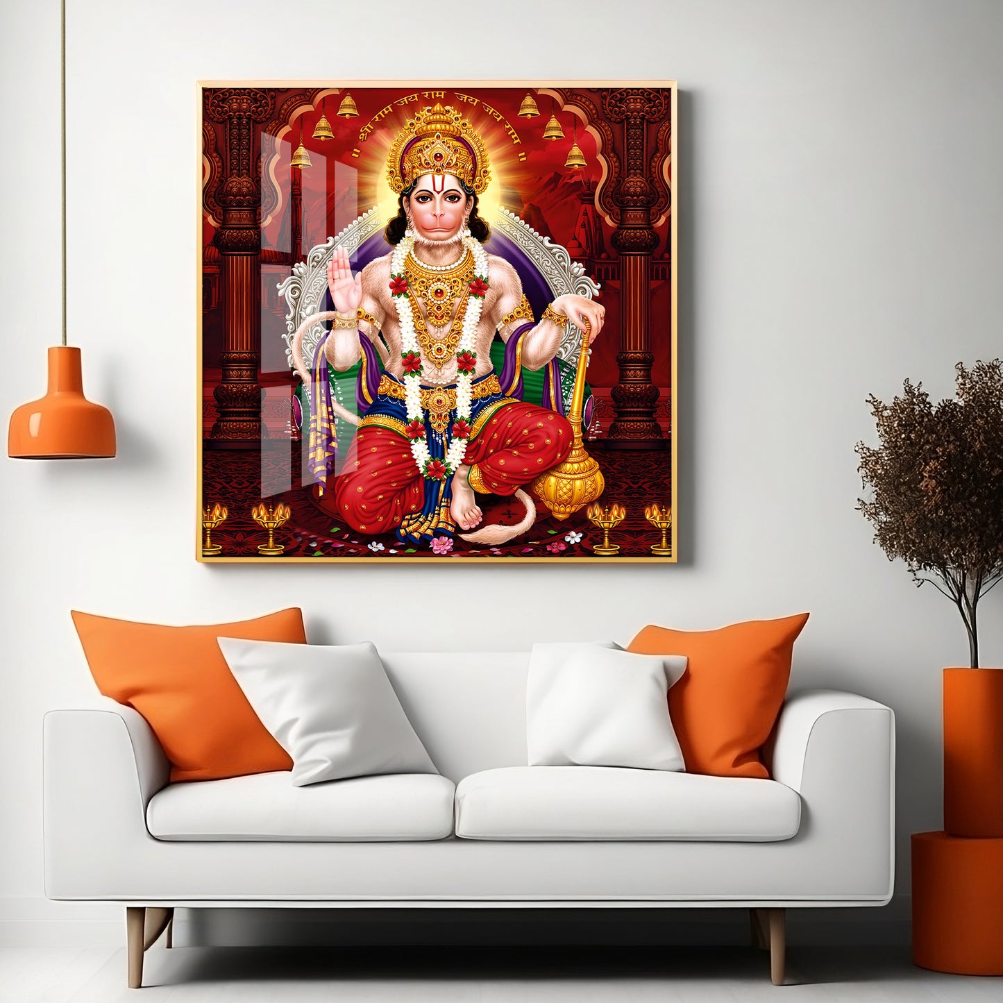 Lord Hanuman Ethereal Blessings Premium Acrylic Square Wall Art