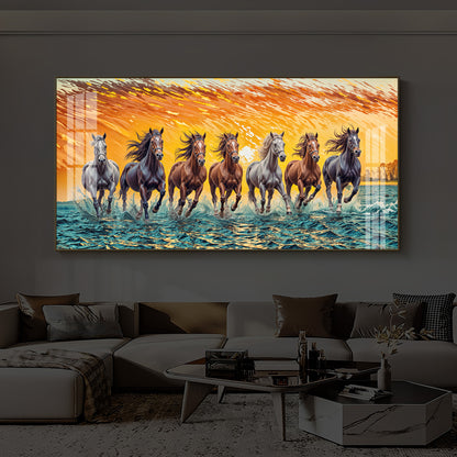 Seven Running Horses Modern Luxury Backlight Horizontal Wall Art