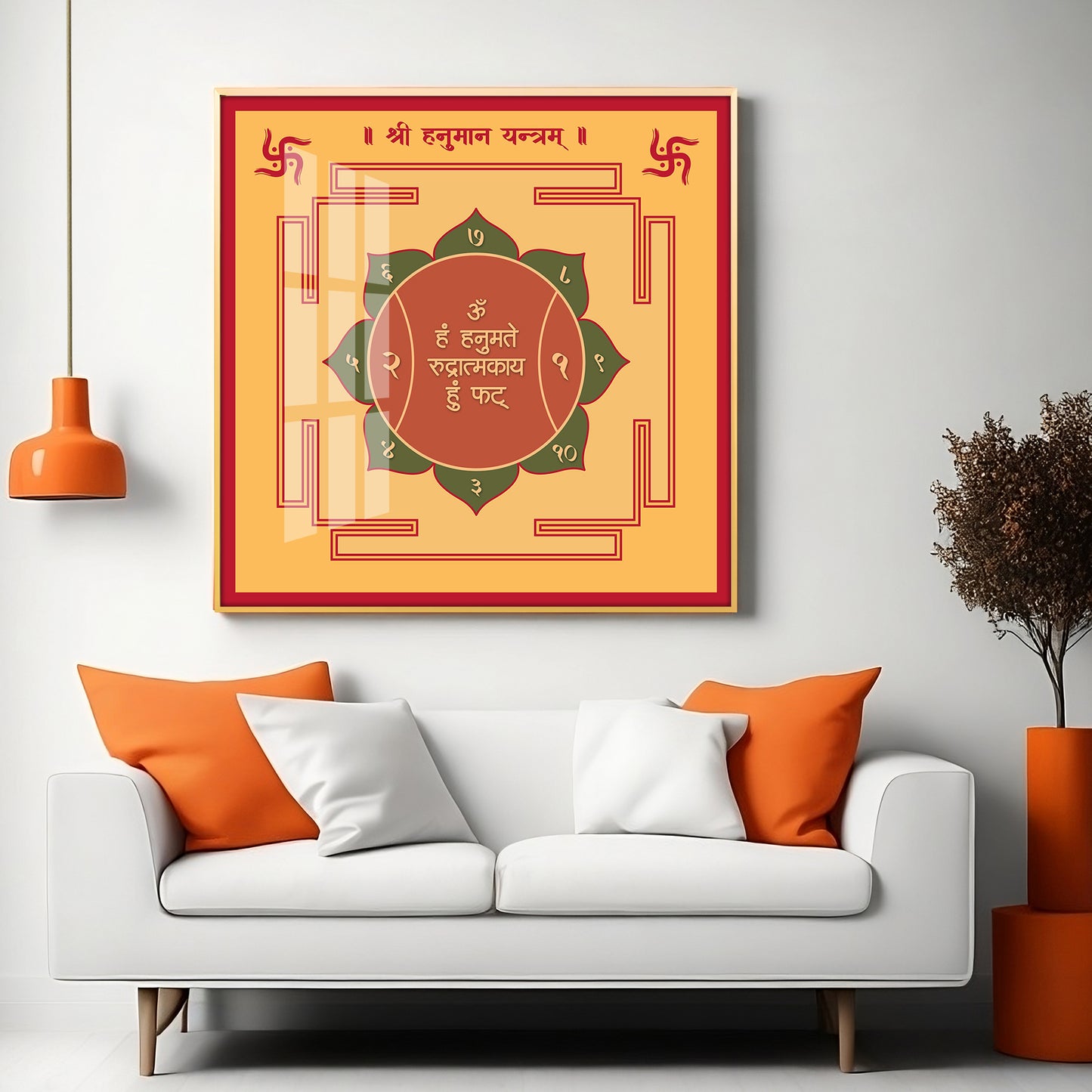 Powerful Hanuman Yantra Premium Acrylic Square Wall Art