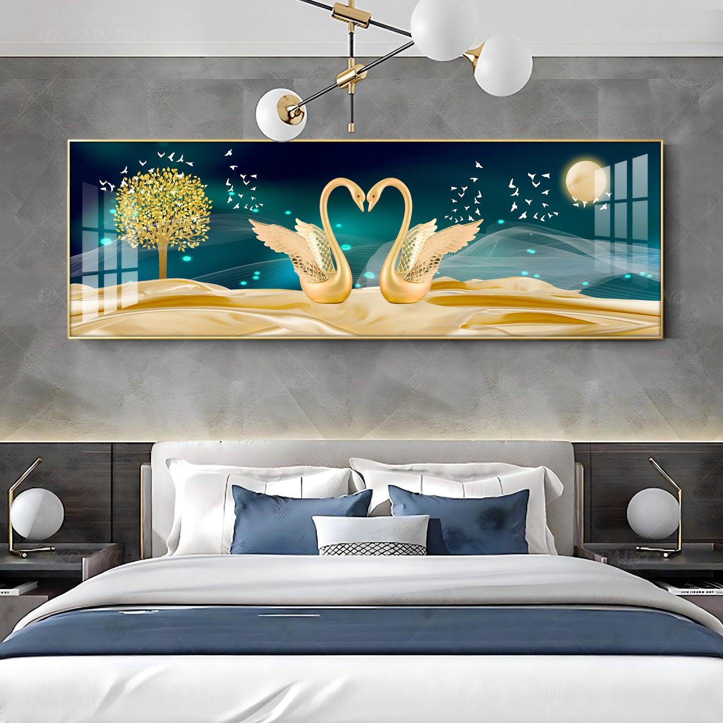 Happy Swans Premium Acrylic Horizontal Wall Art