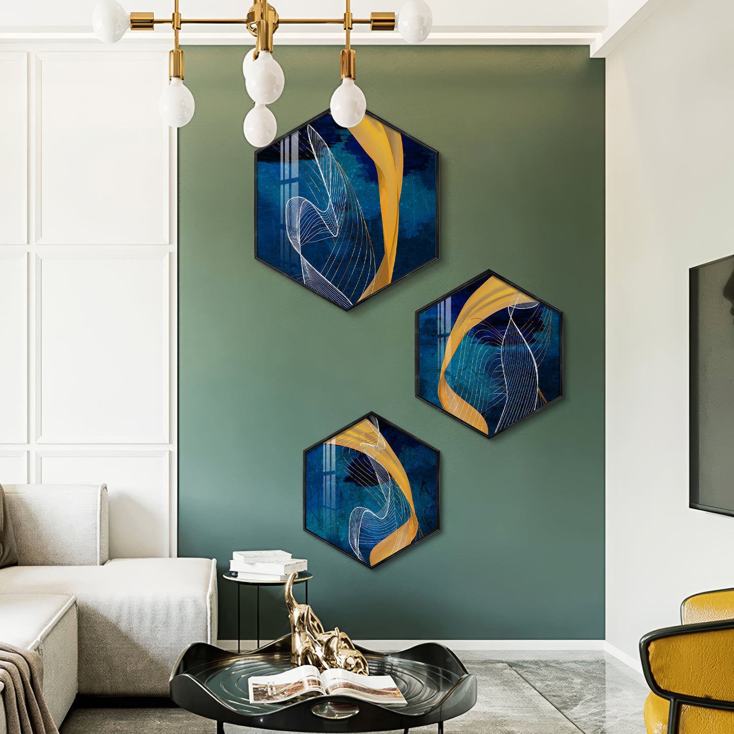 Asatic Wave Premium Acrylic Hexagon Wall Art (Set of 3)