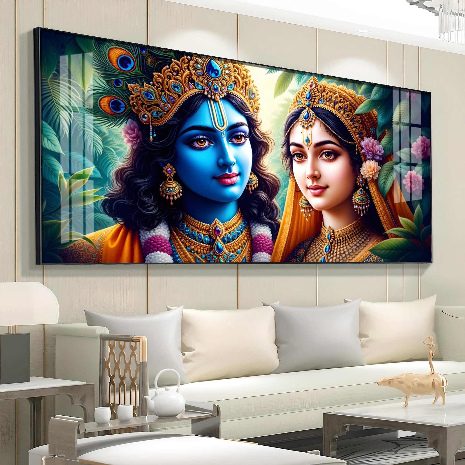 Cosmic Connection Of Radha Krishna Premium Acrylic Horizontal Wall Art