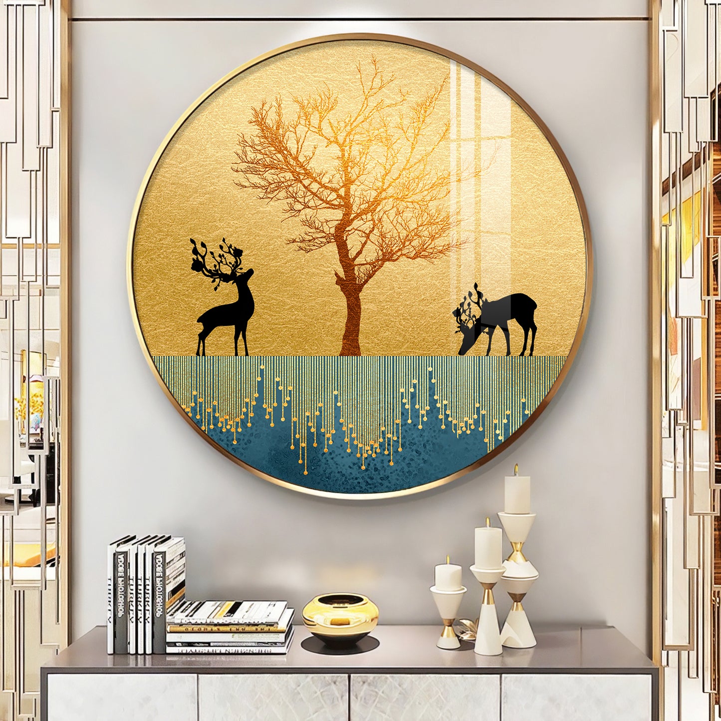 Surreal Art Of Deer Premium Acrylic Round Wall Art