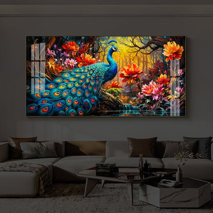 Beautiful Peacock Modern Luxury Backlight Horizontal Wall Art