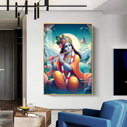 Lord Krishna Devotion Premium Vertical Acrylic Wall Art