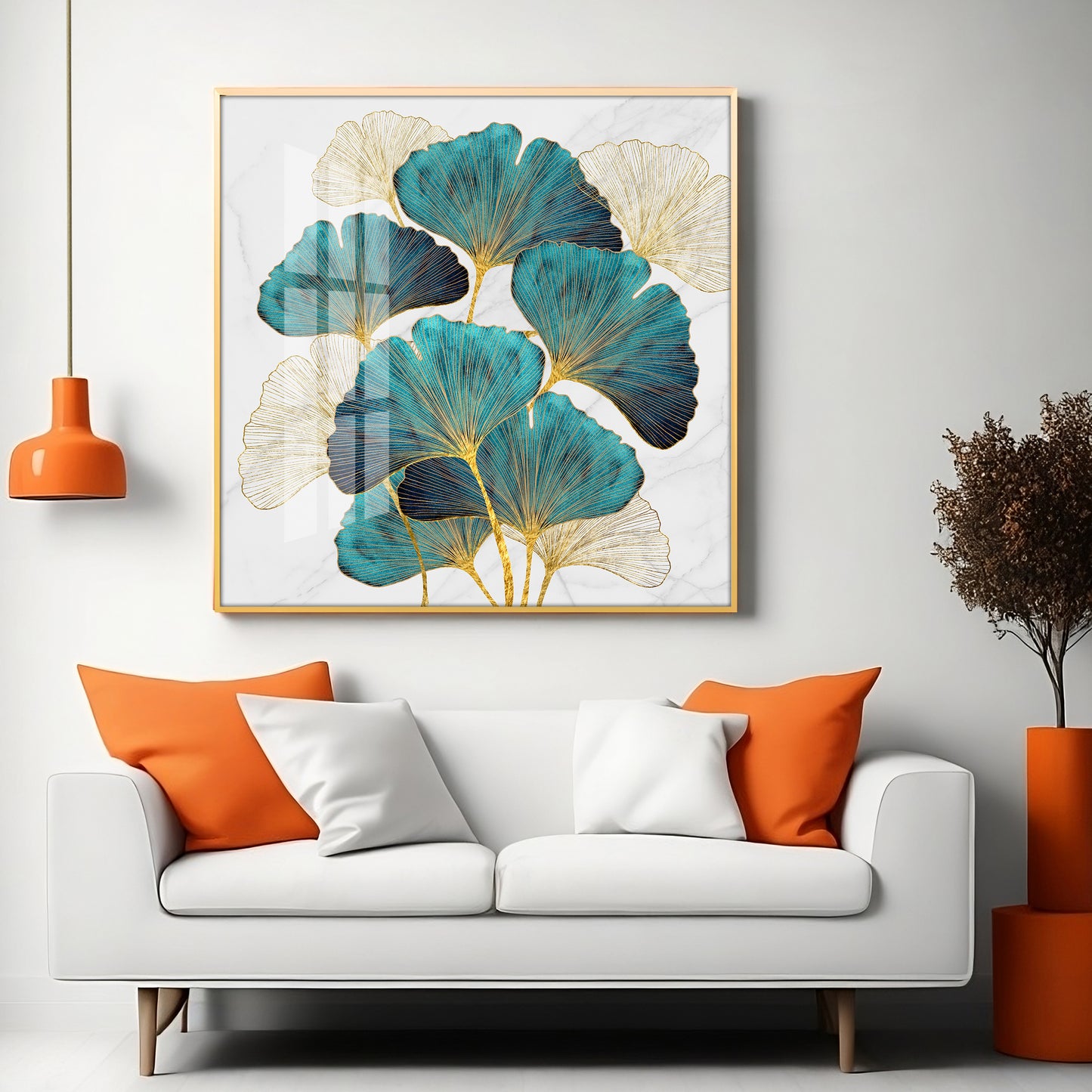 Green Lotus Leaf Premium Acrylic Square Wall Art