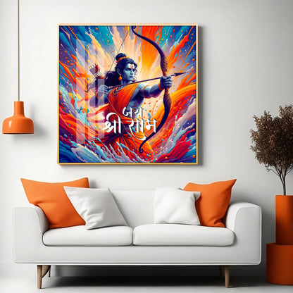 Brave Warrior Shree Ram Premium Acrylic Square Wall Art