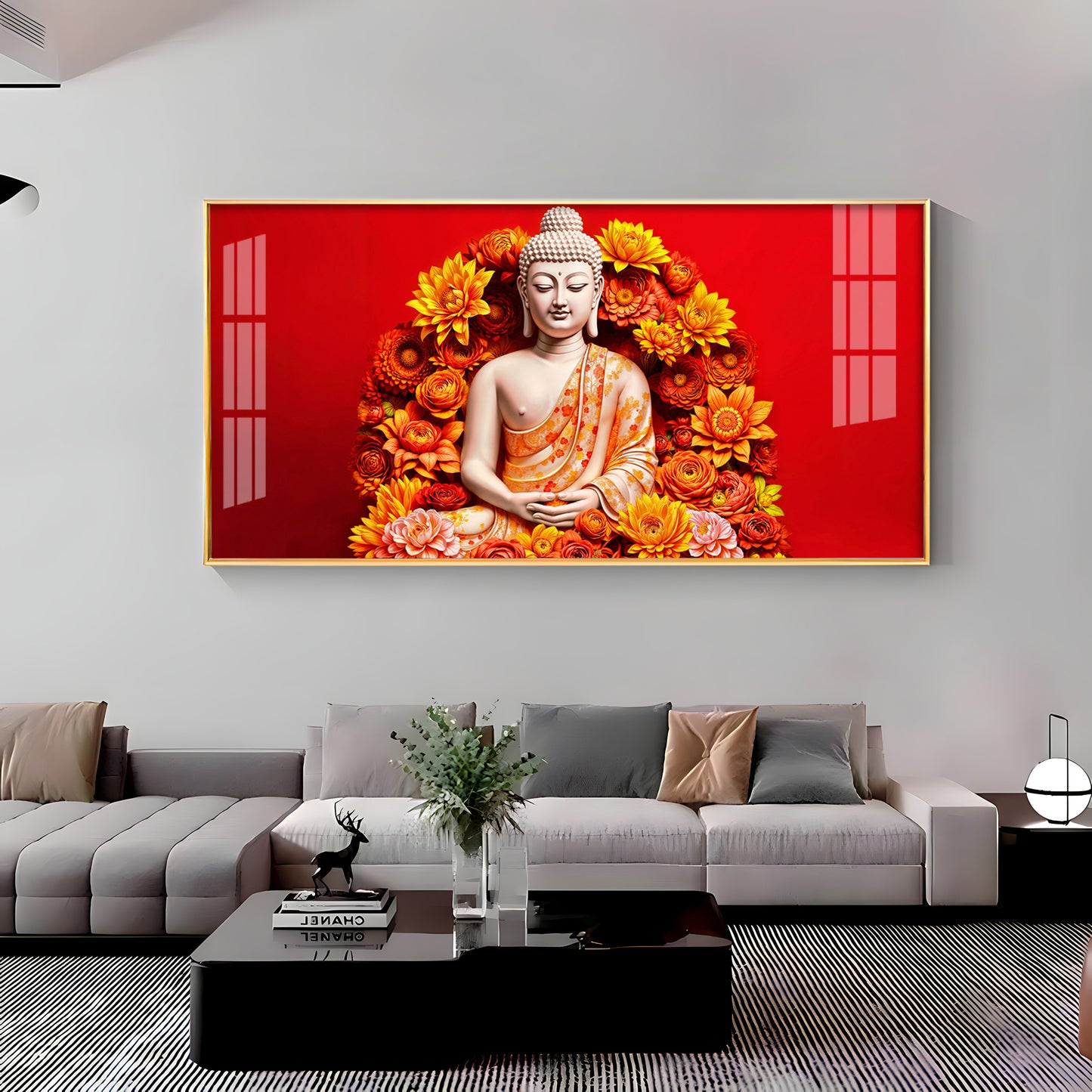 Floral Buddha Premium Acrylic Horizontal Wall Art