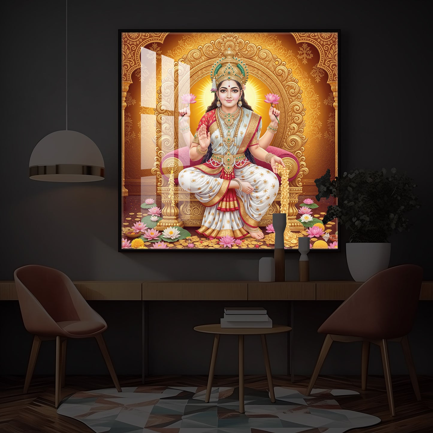 Maa Laxmi Modern Luxury Backlight Square Wall Art